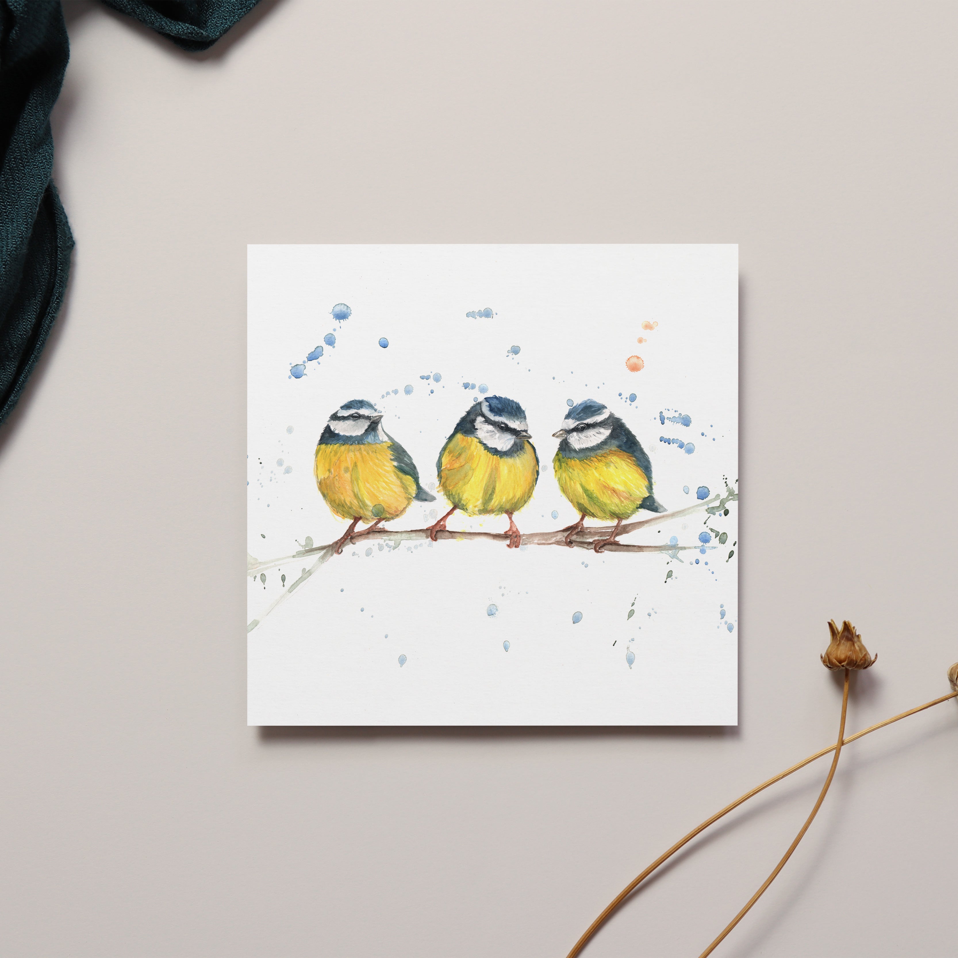 Blue Tits Watercolour Greeting Card