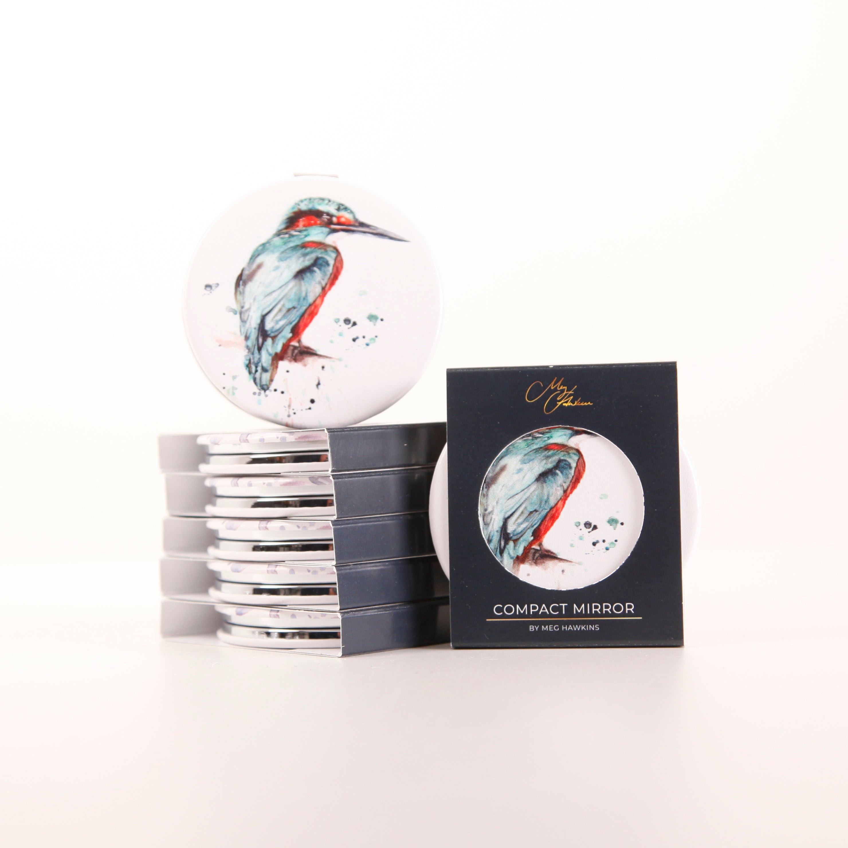 Kingfisher Design Watercolour Compact Mirror