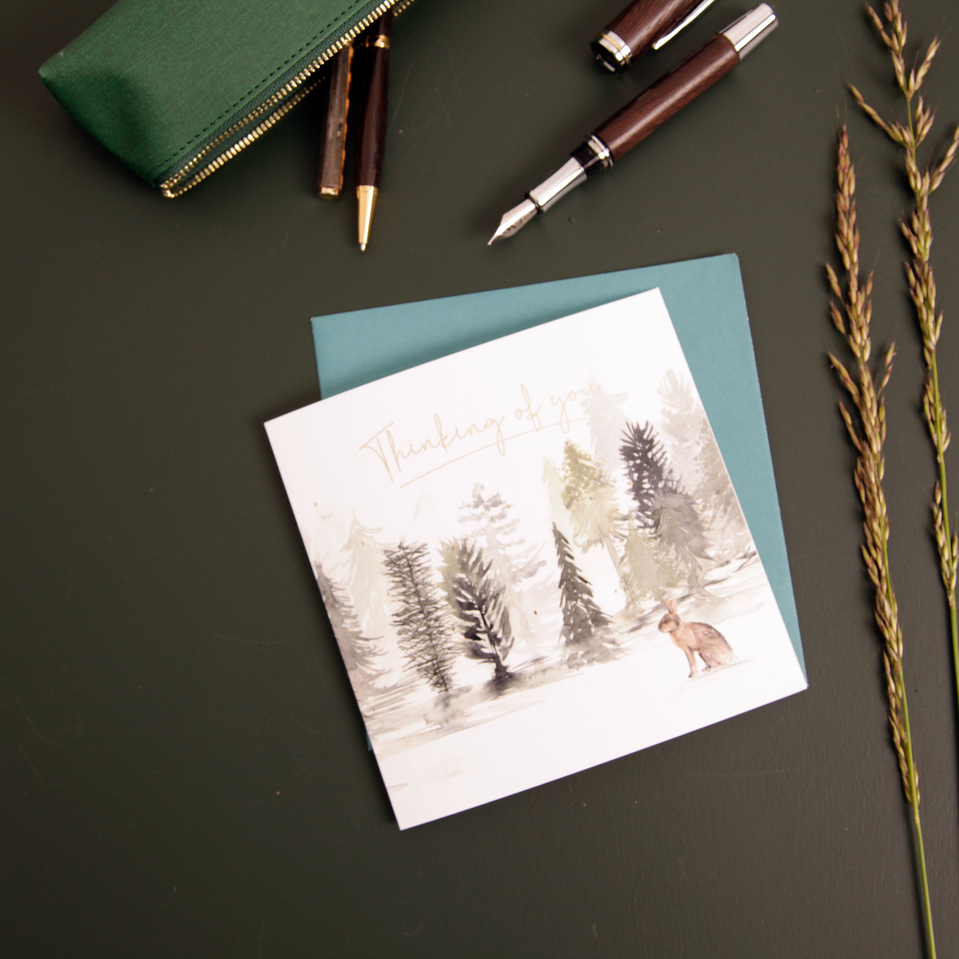 Thinking of You - Hare Watercolour Forest Design Greeting Card