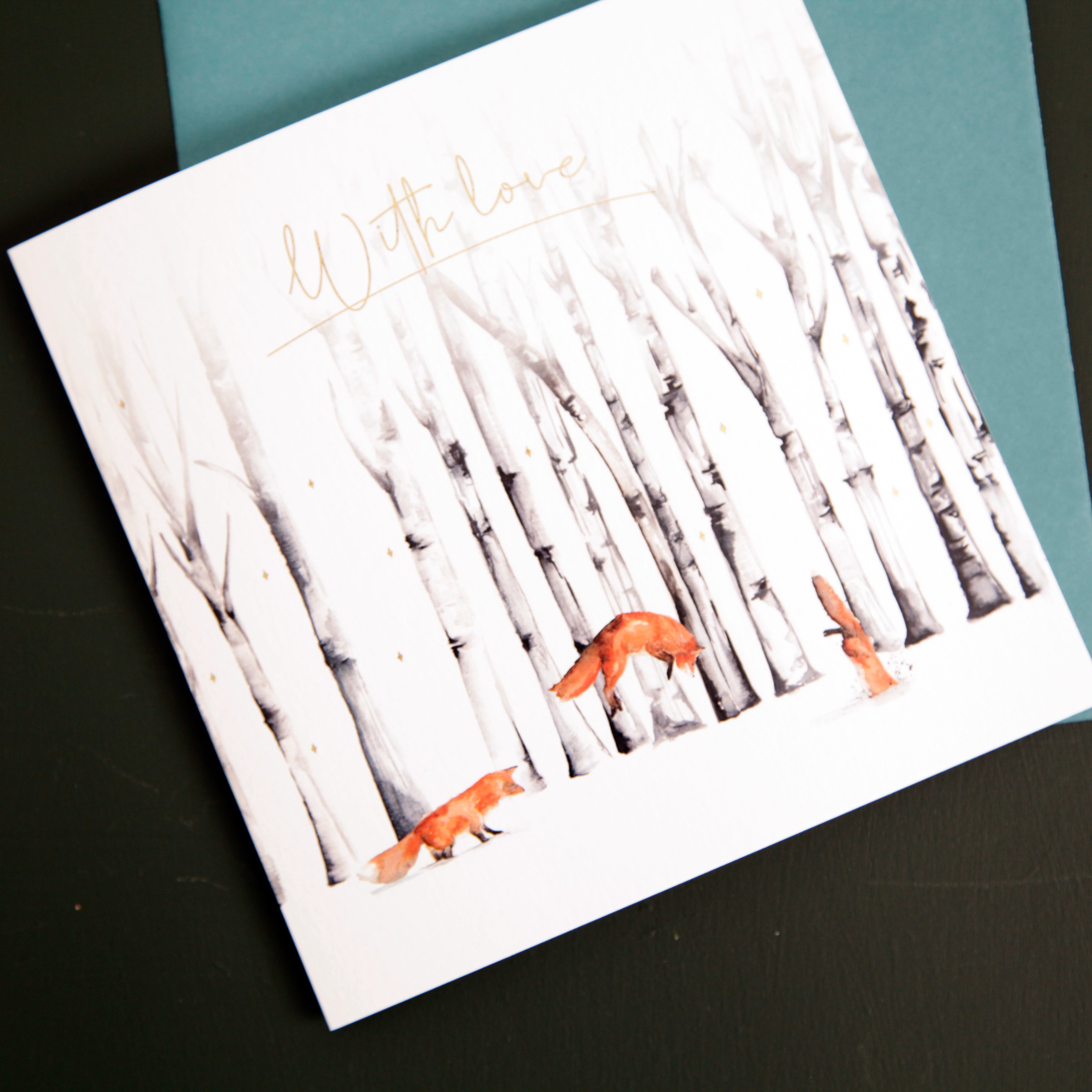 With Love - Fox Watercolour Forest Design Greeting Card