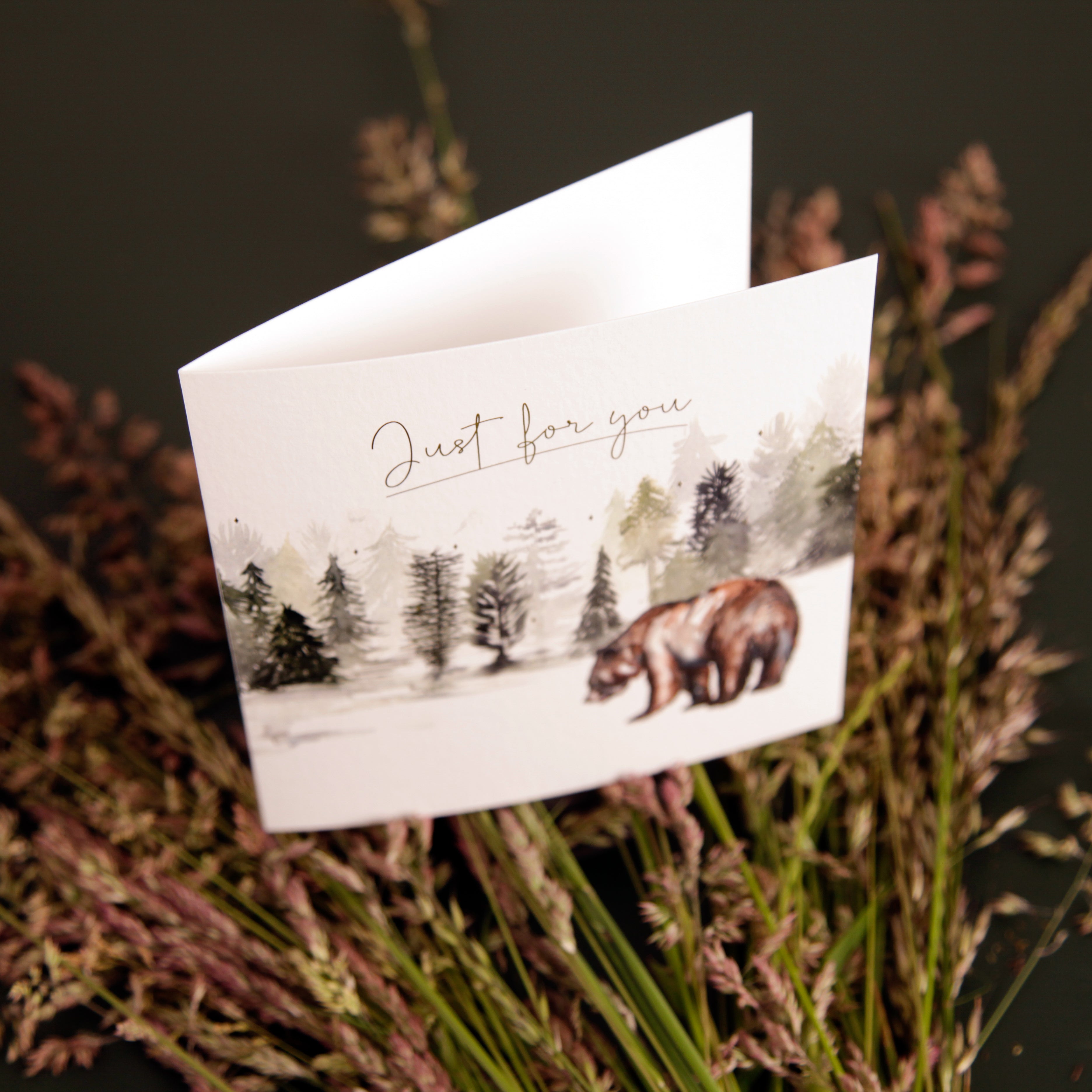 Just For You - Bear Watercolour Forest Design Greeting Card