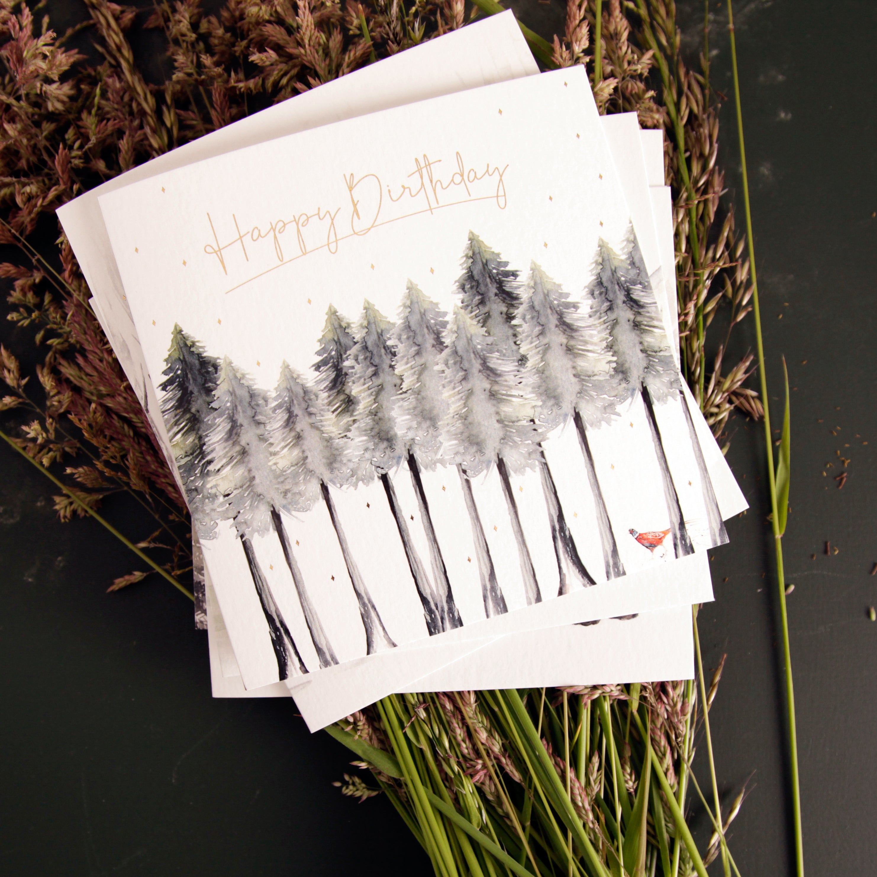 Happy Birthday - Pheasant Watercolour Forest Design Greeting Card