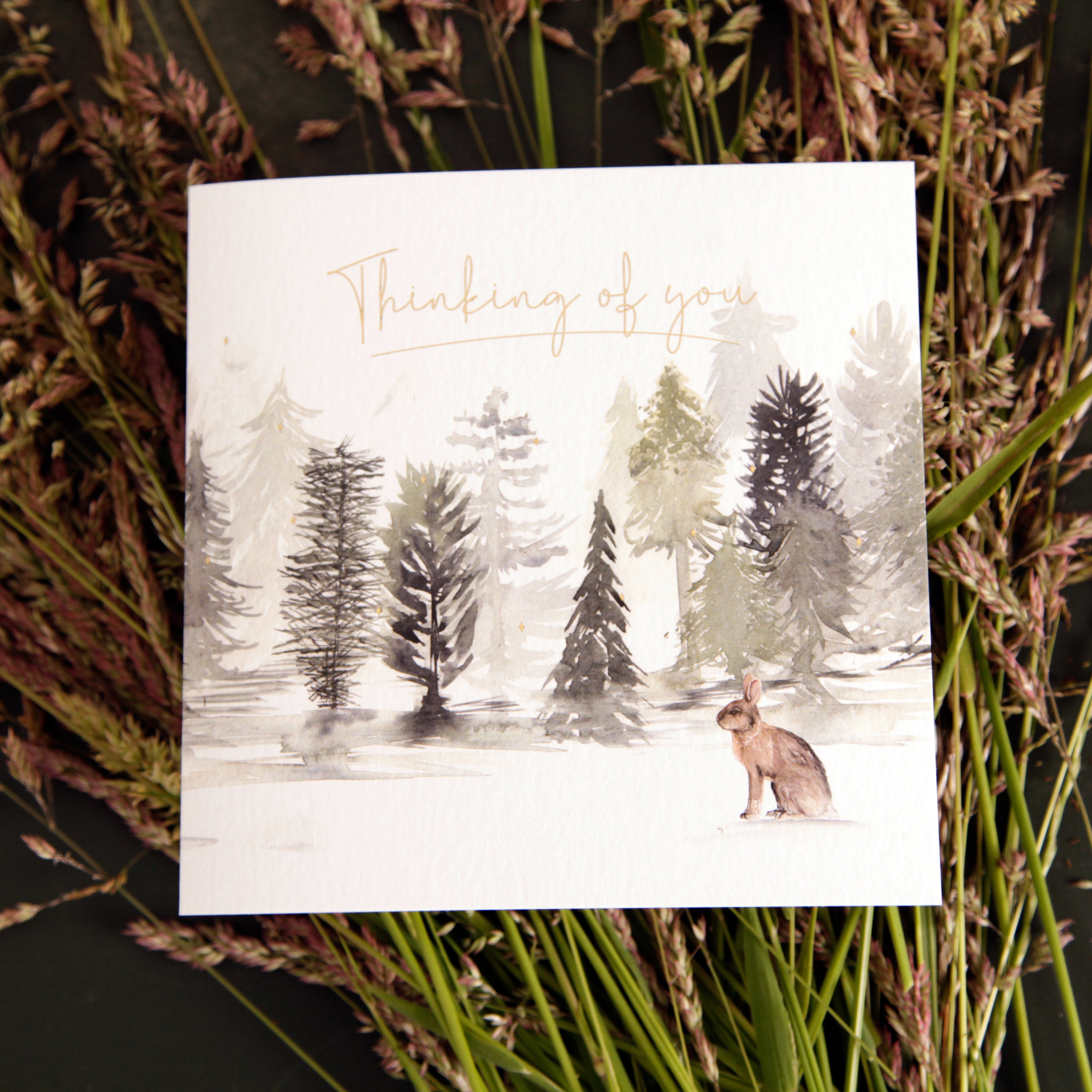 Thinking of You - Hare Watercolour Forest Design Greeting Card