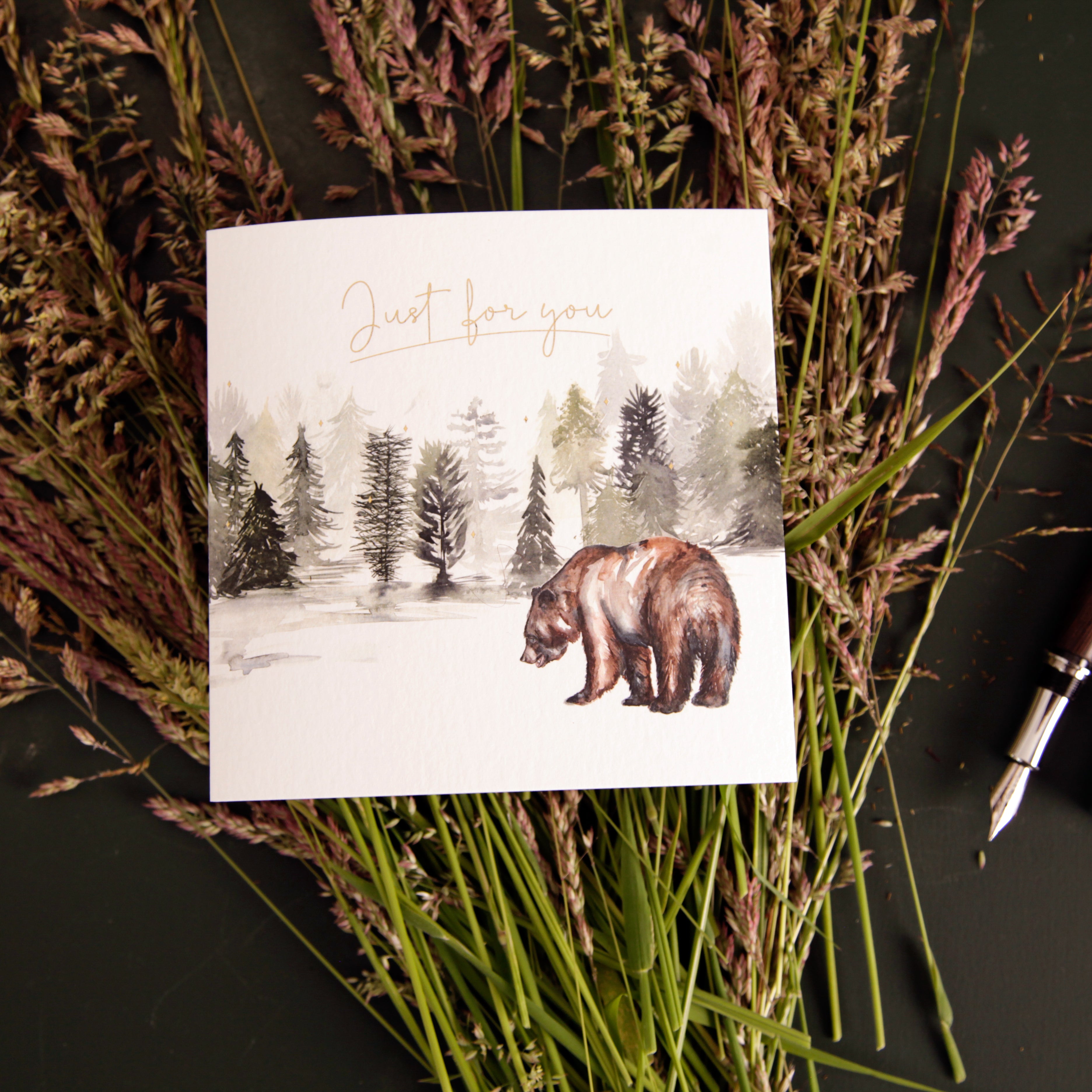 Just For You - Bear Watercolour Forest Design Greeting Card