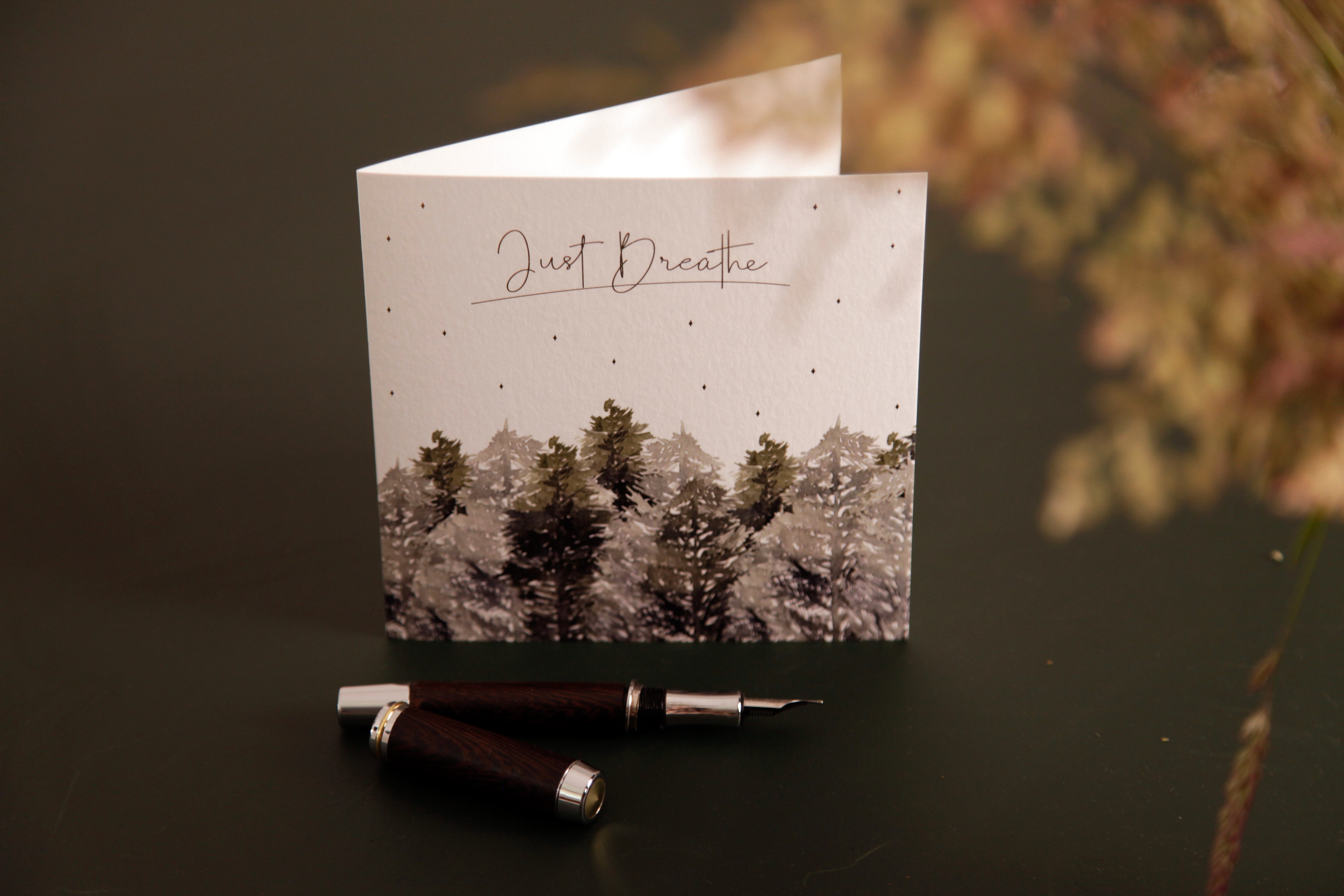 Just Breathe Watercolour Forest Design Greeting Card