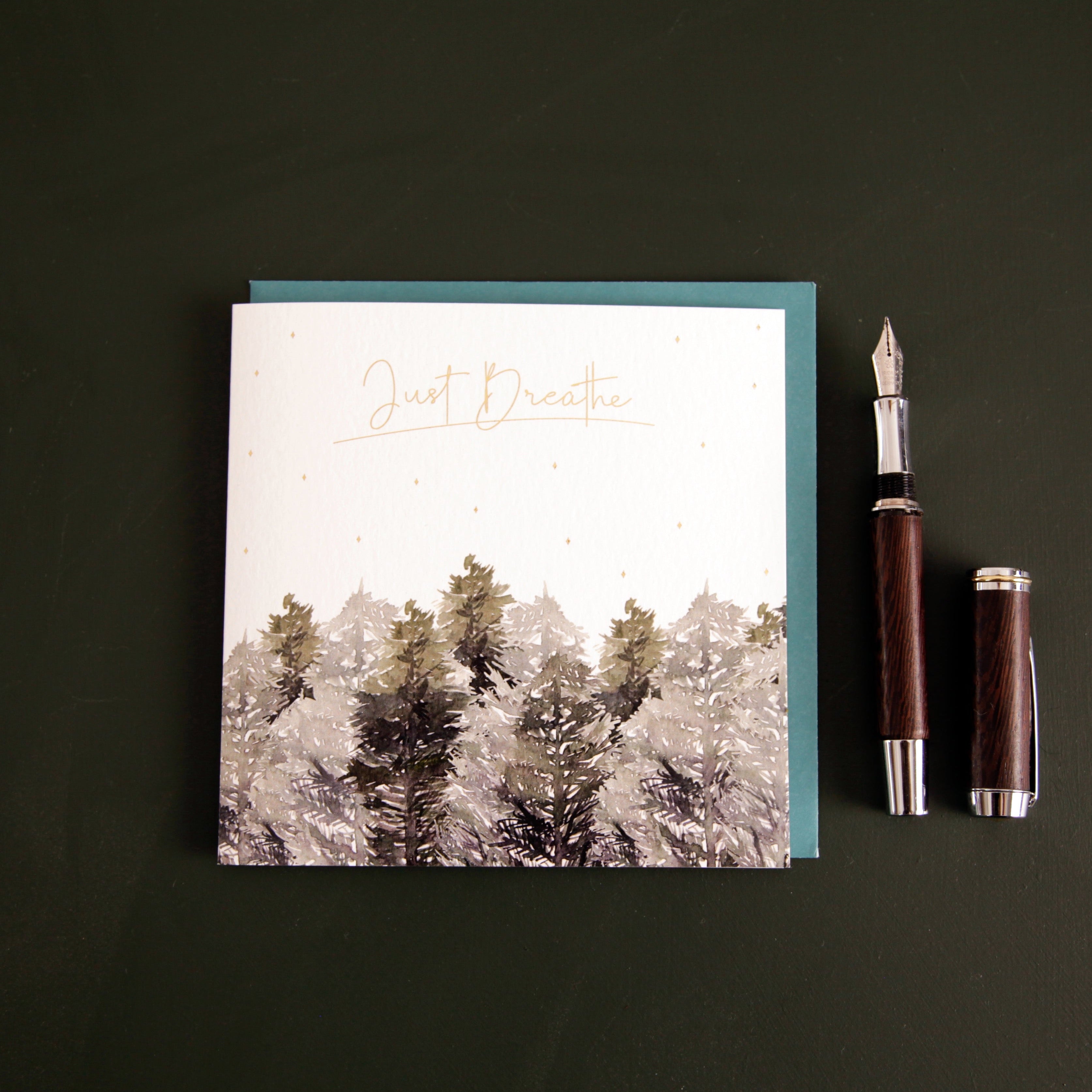 Just Breathe Watercolour Forest Design Greeting Card