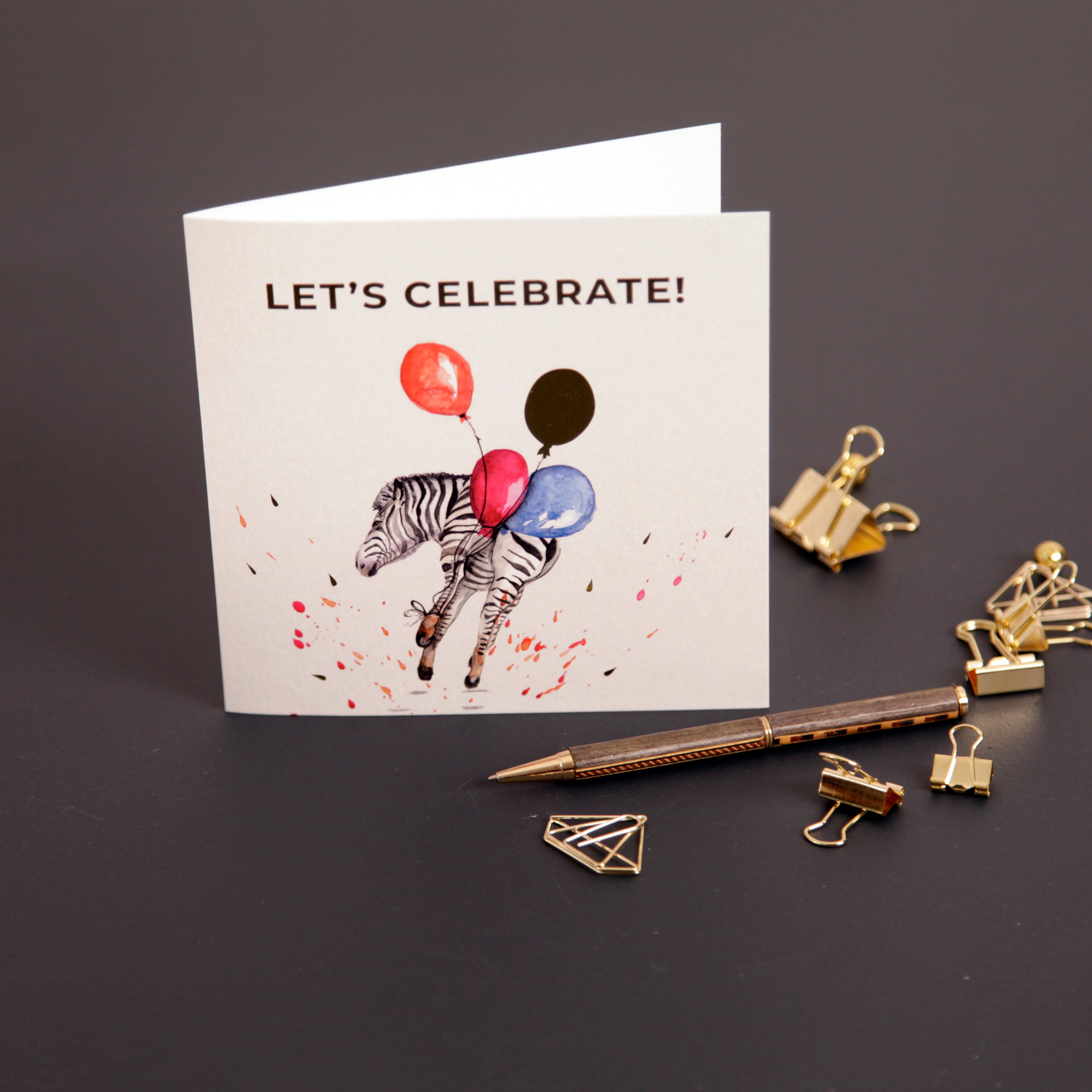 Zebra 'Let's Celebrate' Design Greeting Card