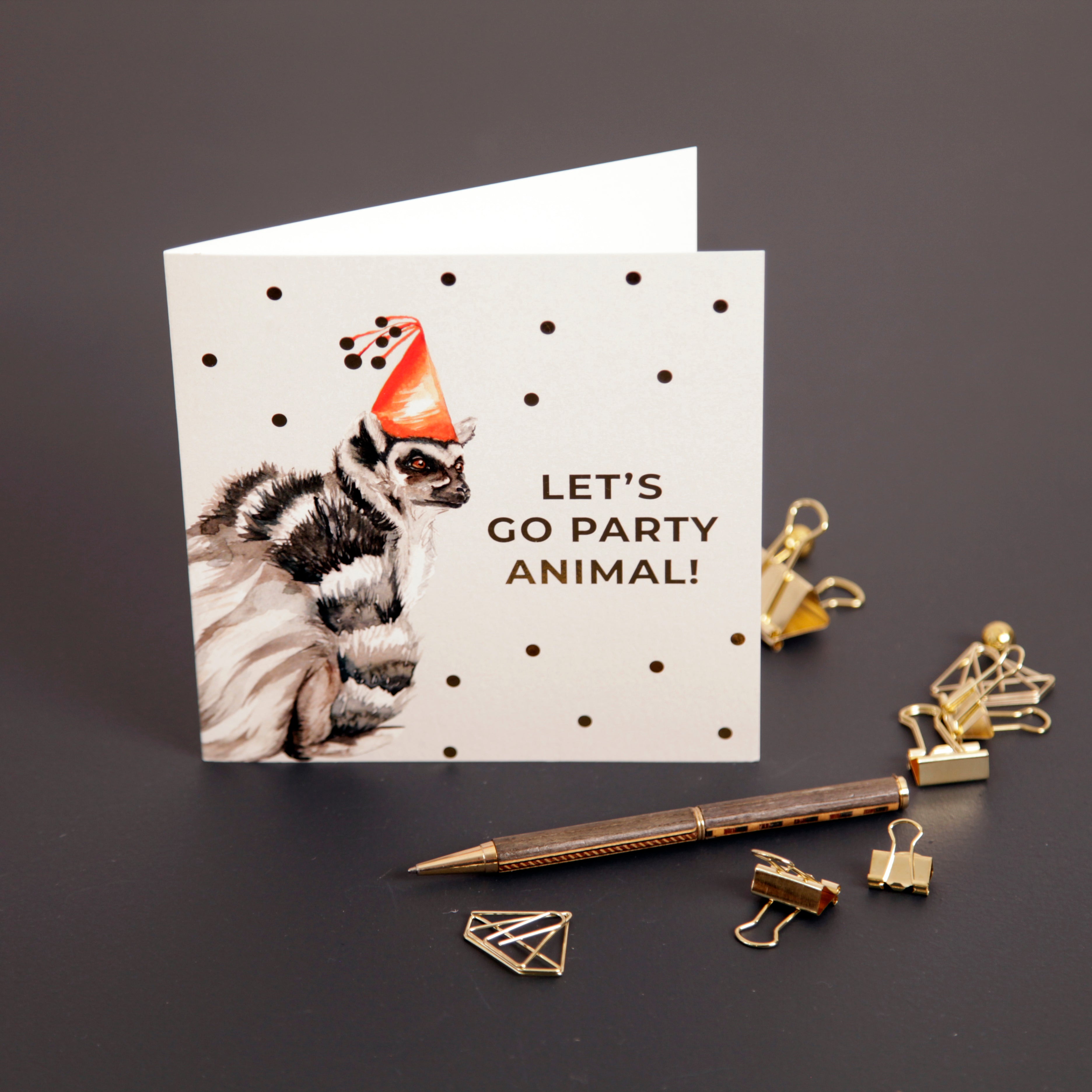 Lemur 'Let's Go Party Animal' Design Greeting Card