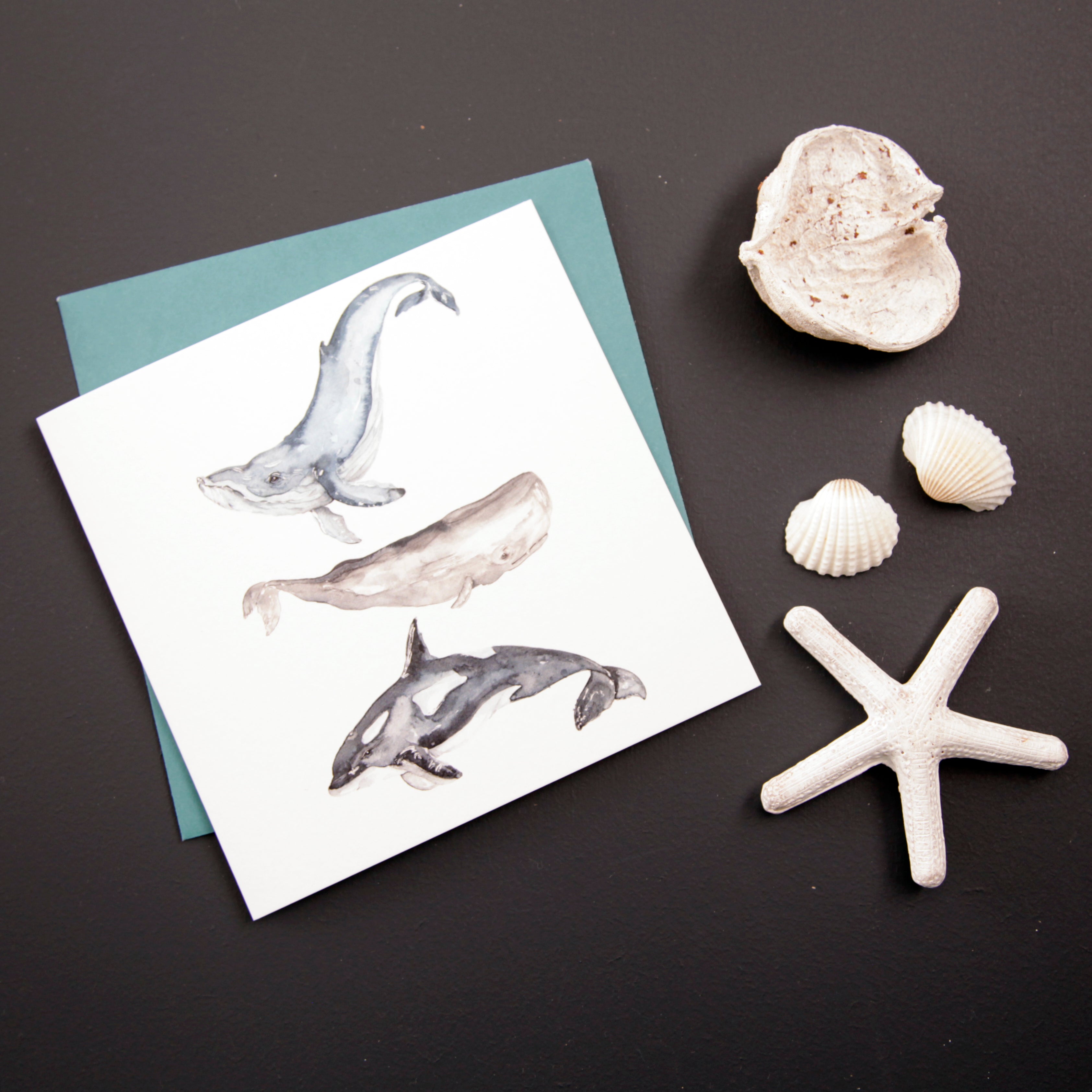 Whale Trio Design Greeting Card