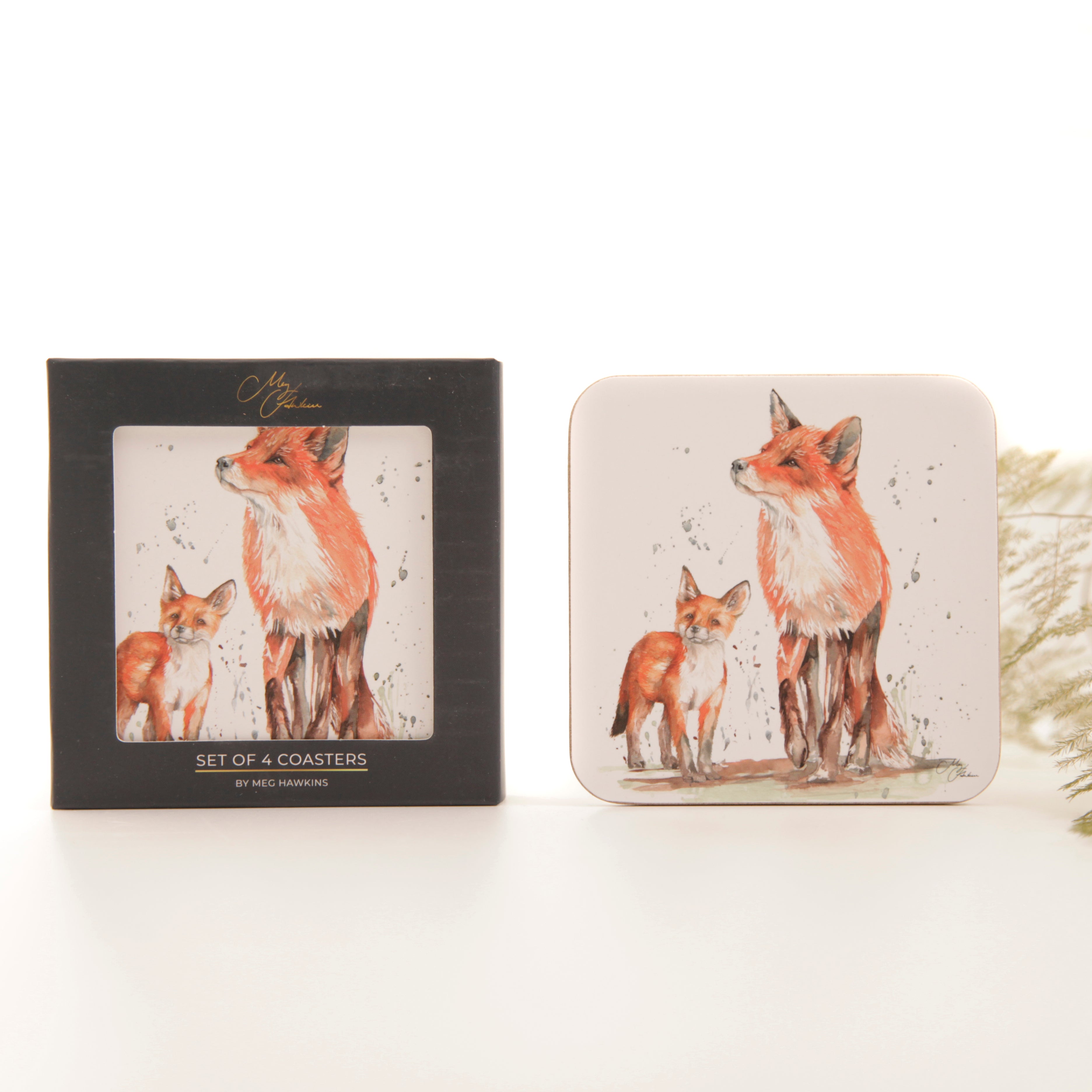 The Den -  Fox Watercolour Design Coasters