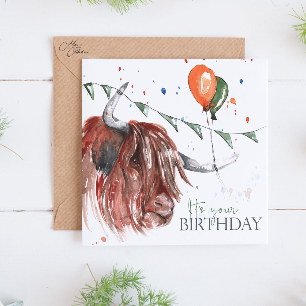 Highland Cow Birthday Card