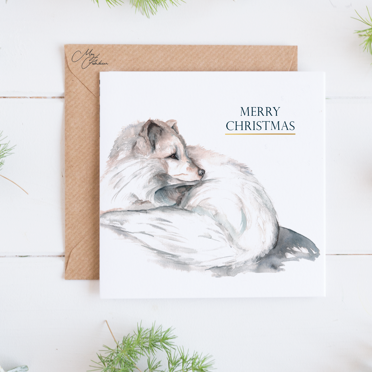 Arctic Fox Design Festive Christmas Card